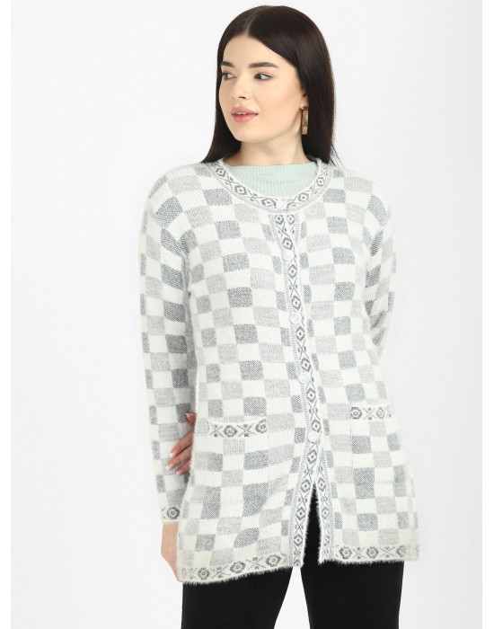 Women Long coat white Front Design with button